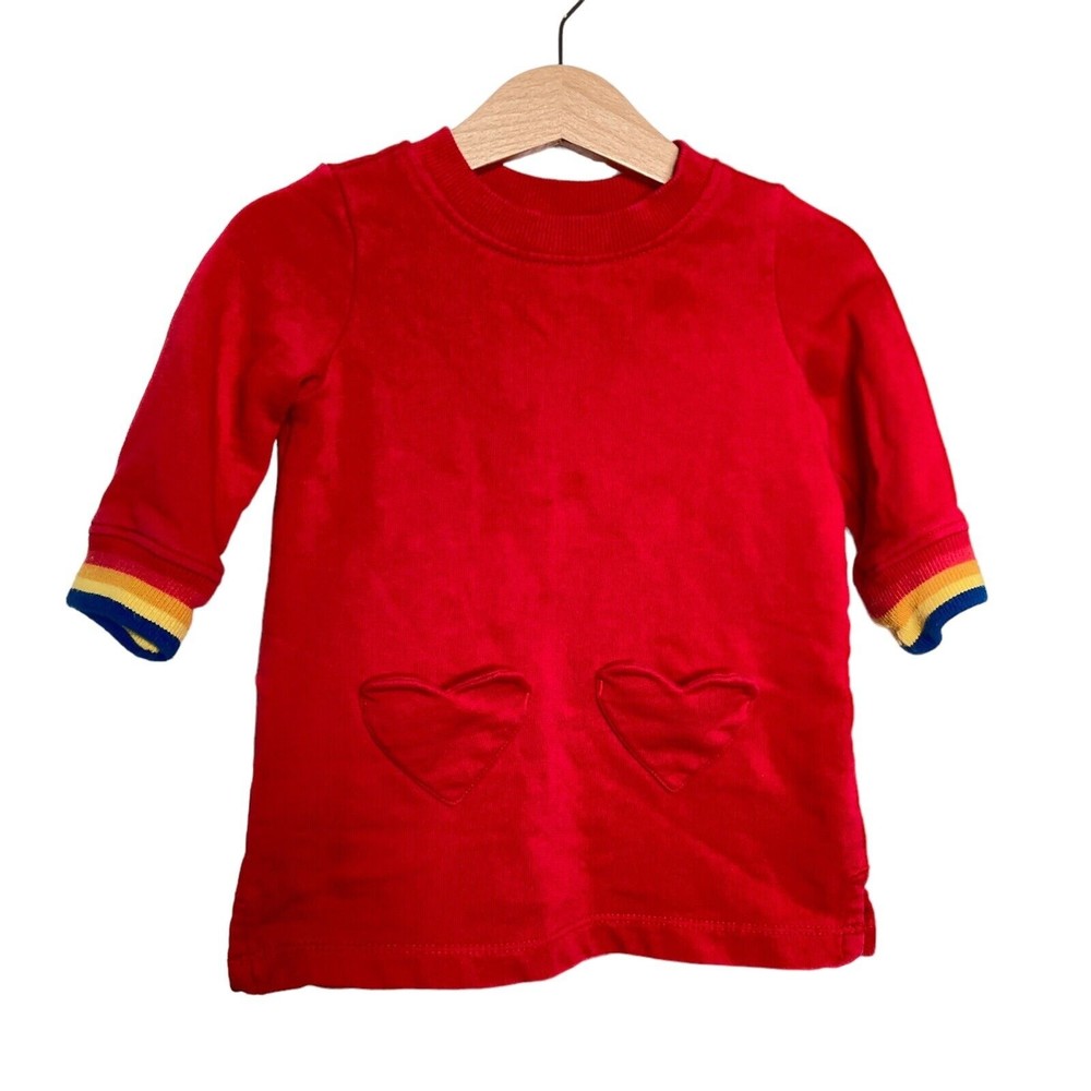 Hanna Andersson Baby 6-12 Months Sweatshirt Dress Red Heart Pockets Rainbow